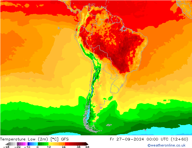 temperatura mín. (2m) GFS Setembro 2024