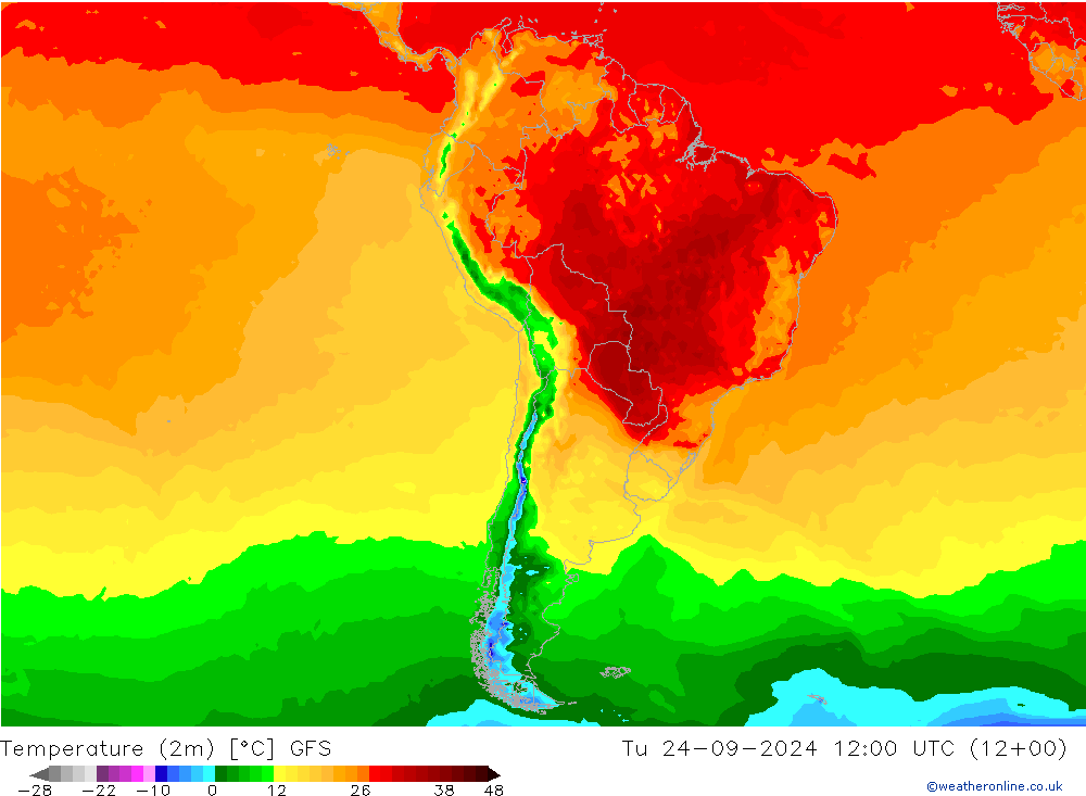 Temperature (2m) GFS Út 24.09.2024 12 UTC