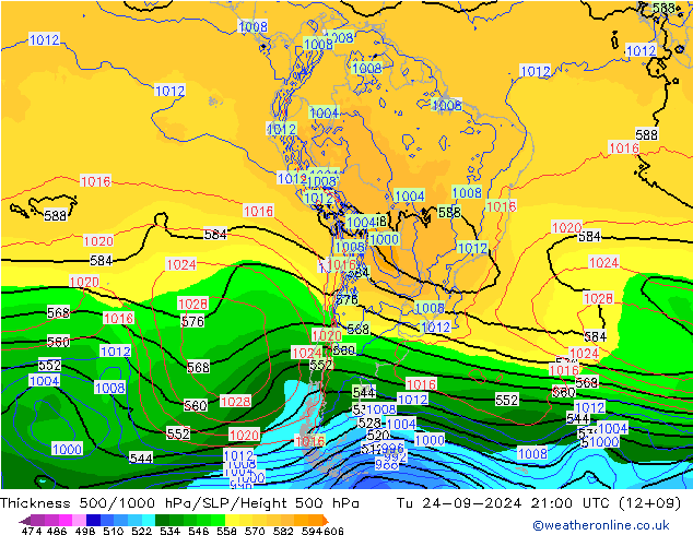 Dikte 500-1000hPa GFS di 24.09.2024 21 UTC