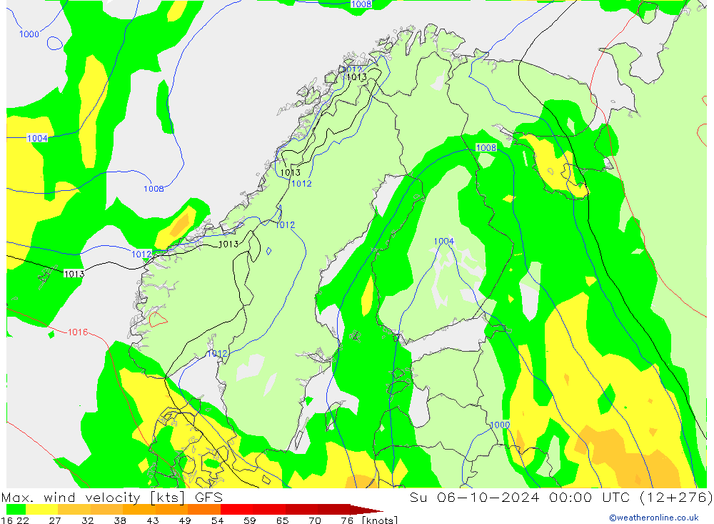 Max. wind velocity GFS nie. 06.10.2024 00 UTC