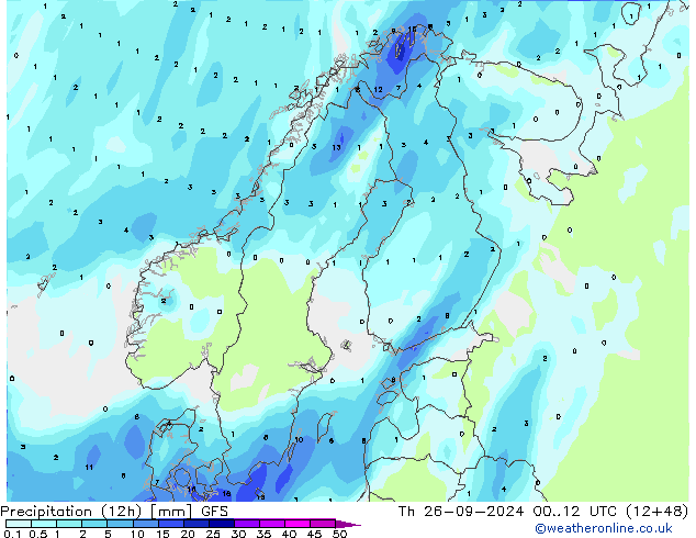 Precipitation (12h) GFS Th 26.09.2024 12 UTC