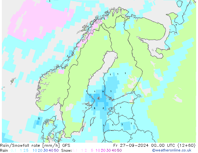 Rain/Snowfall rate GFS vie 27.09.2024 00 UTC