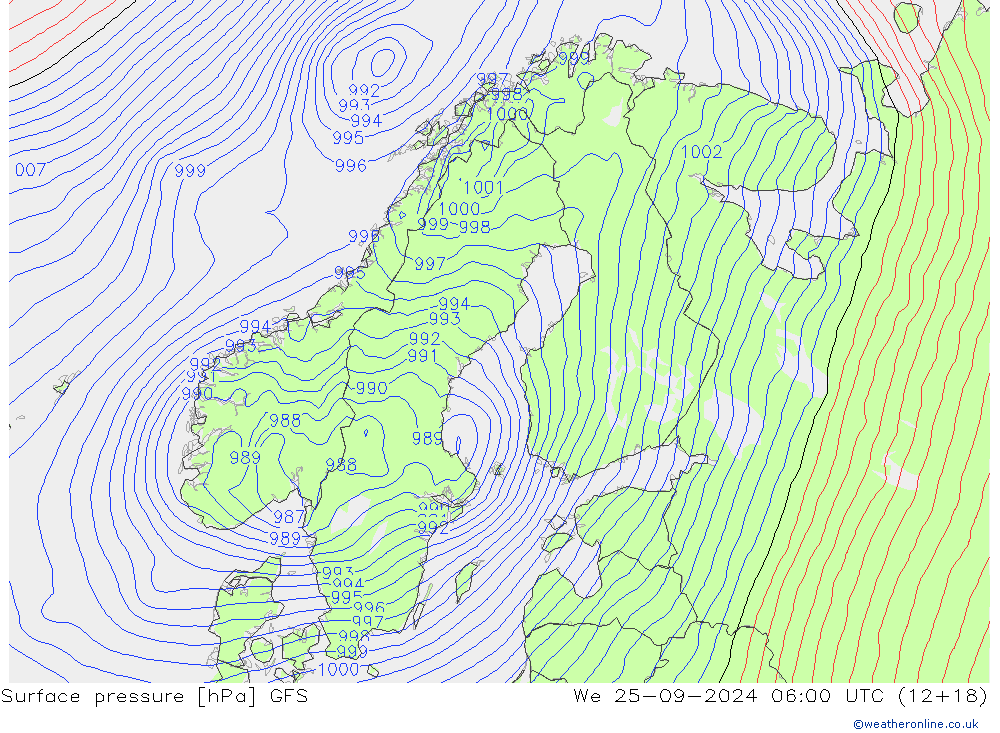 Surface pressure GFS We 25.09.2024 06 UTC