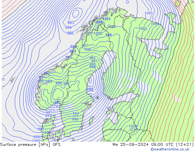 Yer basıncı GFS Çar 25.09.2024 09 UTC