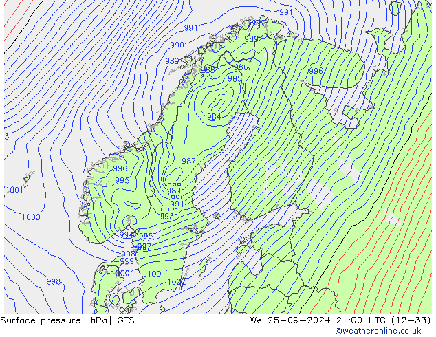 Surface pressure GFS We 25.09.2024 21 UTC