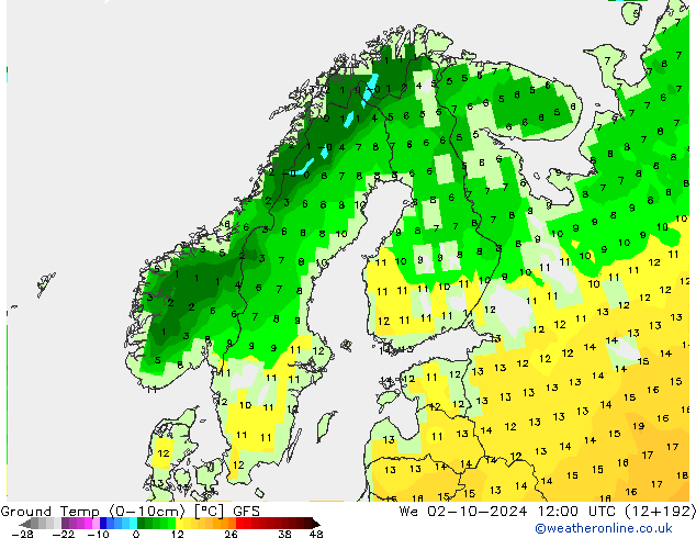 Ground Temp (0-10cm) GFS St 02.10.2024 12 UTC