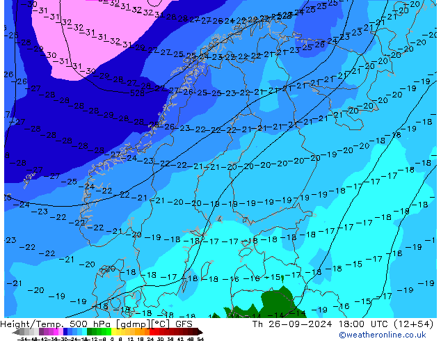 Z500/Rain (+SLP)/Z850 GFS czw. 26.09.2024 18 UTC