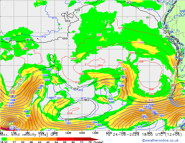 Max. wind velocity GFS wto. 24.09.2024 18 UTC