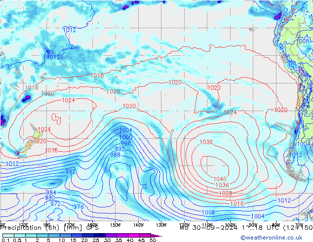 Precipitation (6h) GFS Mo 30.09.2024 18 UTC