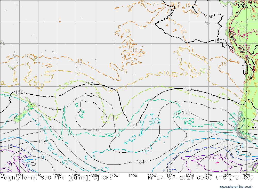 Height/Temp. 850 hPa GFS Sex 27.09.2024 00 UTC