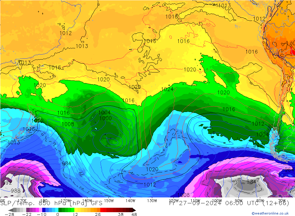 SLP/Temp. 850 hPa GFS Fr 27.09.2024 06 UTC