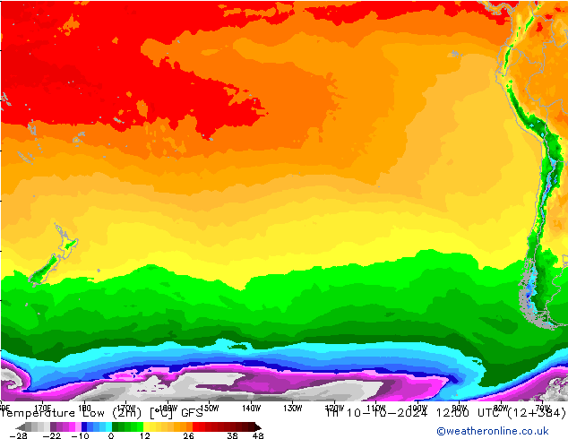 Min. Temperatura (2m) GFS czw. 10.10.2024 12 UTC