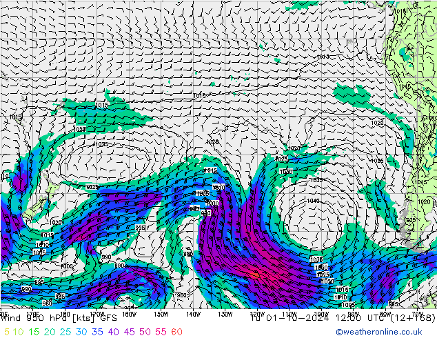 Wind 950 hPa GFS Di 01.10.2024 12 UTC