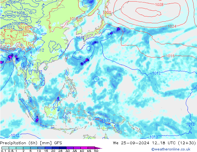 Précipitation (6h) GFS mer 25.09.2024 18 UTC