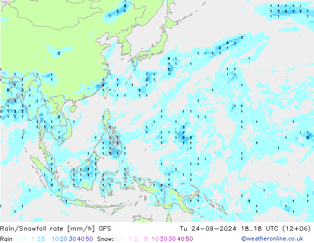 Rain/Snowfall rate GFS Tu 24.09.2024 18 UTC