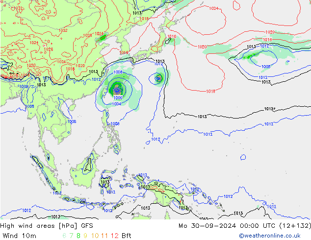 High wind areas GFS  30.09.2024 00 UTC