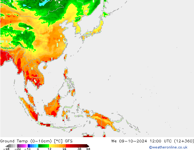 Temp. gruntu (0-10cm) GFS śro. 09.10.2024 12 UTC