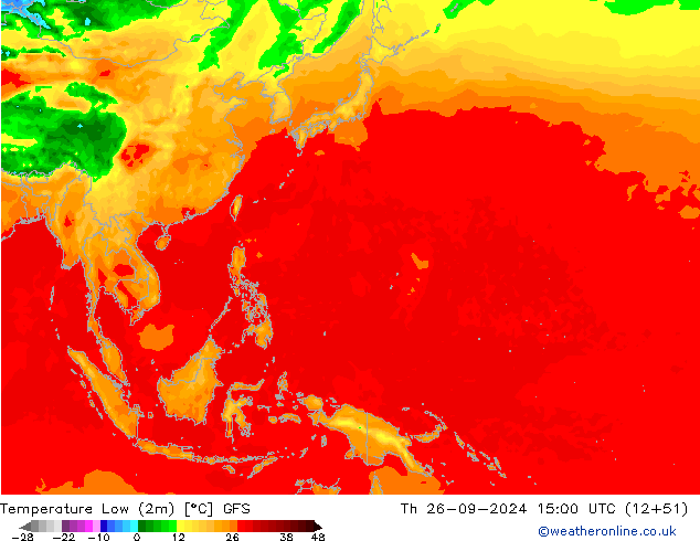 Temperature Low (2m) GFS Th 26.09.2024 15 UTC