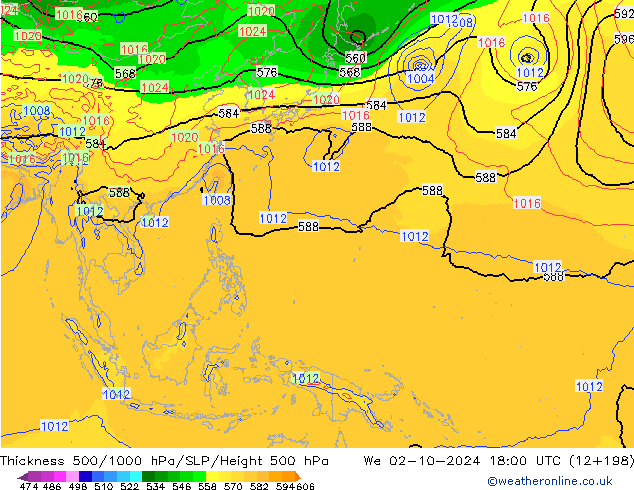 Thck 500-1000hPa GFS Qua 02.10.2024 18 UTC