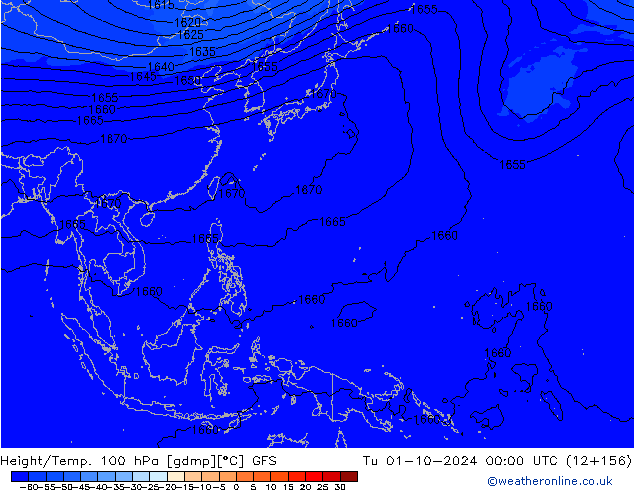 Height/Temp. 100 гПа GFS вт 01.10.2024 00 UTC
