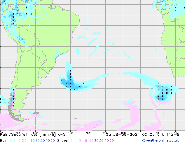 Rain/Snowfall rate GFS sam 28.09.2024 00 UTC