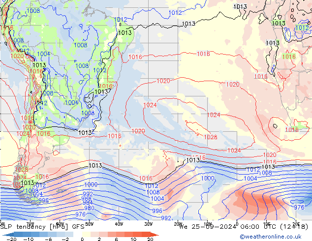 SLP tendency GFS We 25.09.2024 06 UTC