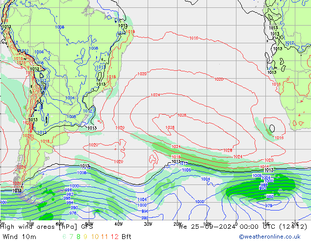 High wind areas GFS We 25.09.2024 00 UTC