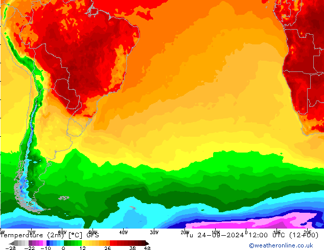 карта температуры GFS вт 24.09.2024 12 UTC