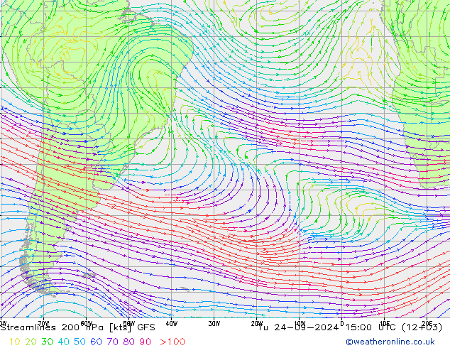 Streamlines 200 hPa GFS Tu 24.09.2024 15 UTC