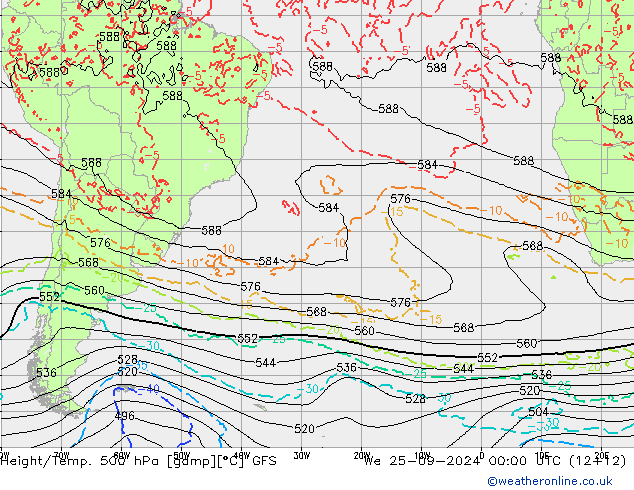 Z500/Rain (+SLP)/Z850 GFS We 25.09.2024 00 UTC