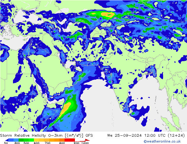 Storm Relative Helicity GFS St 25.09.2024 12 UTC