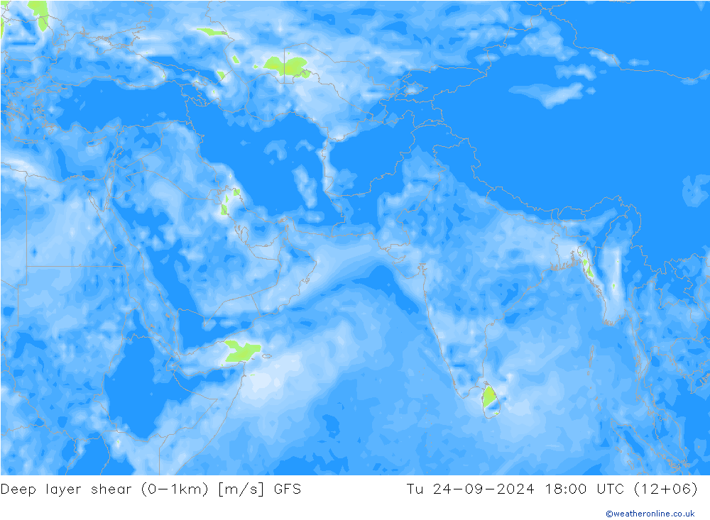 Deep layer shear (0-1km) GFS mar 24.09.2024 18 UTC