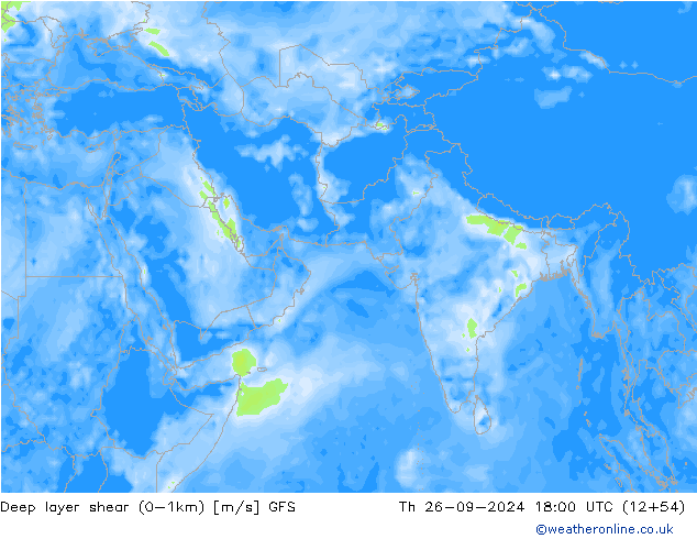 Deep layer shear (0-1km) GFS Th 26.09.2024 18 UTC