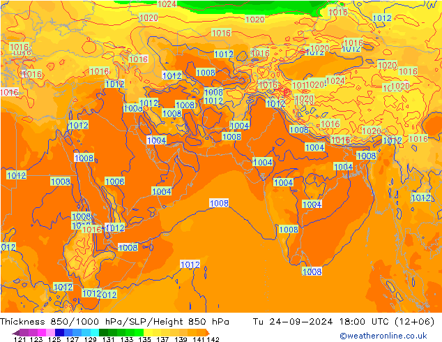 Thck 850-1000 hPa GFS Tu 24.09.2024 18 UTC