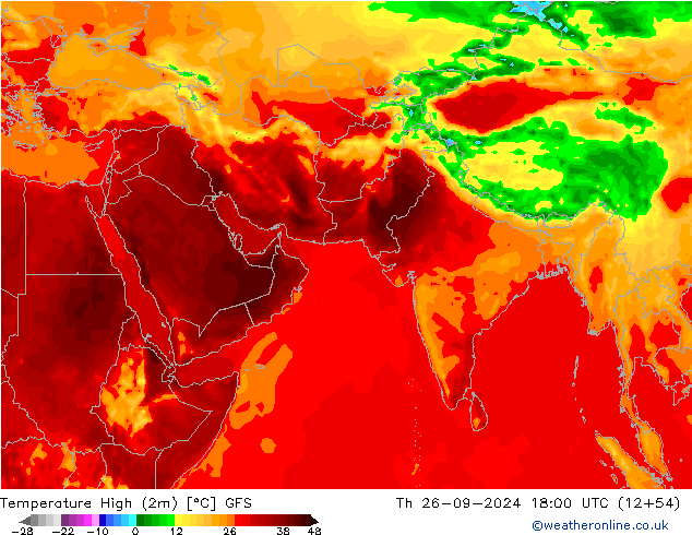 Темпер. макс 2т GFS чт 26.09.2024 18 UTC