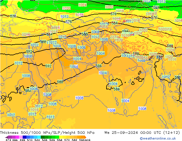 Thck 500-1000hPa GFS śro. 25.09.2024 00 UTC