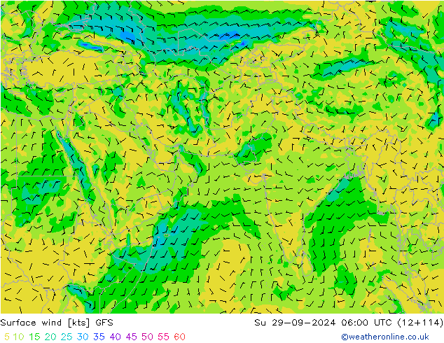 Surface wind GFS Ne 29.09.2024 06 UTC