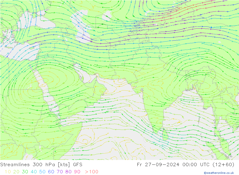 Streamlines 300 hPa GFS Fr 27.09.2024 00 UTC