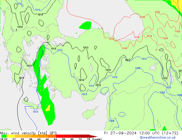 Max. wind velocity GFS ven 27.09.2024 12 UTC