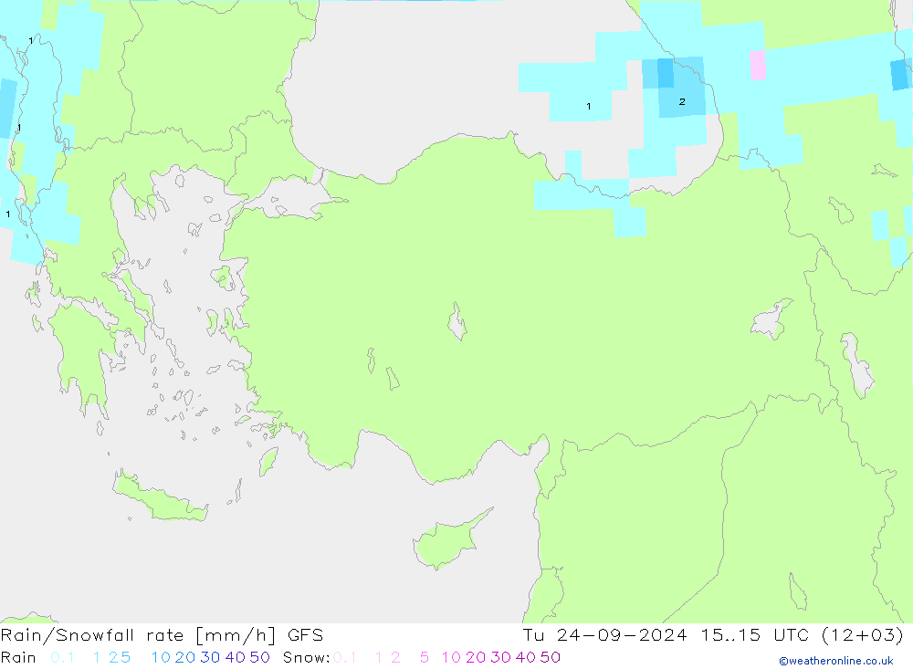 Rain/Snowfall rate GFS Tu 24.09.2024 15 UTC