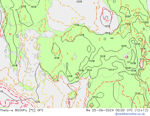 Theta-e 850hPa GFS Çar 25.09.2024 00 UTC