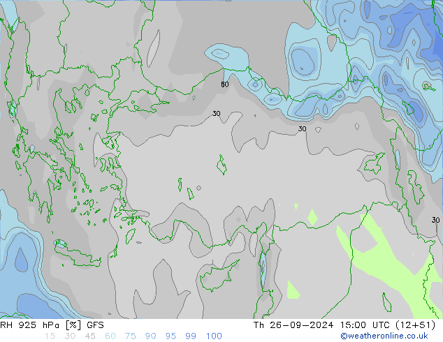 Humidité rel. 925 hPa GFS jeu 26.09.2024 15 UTC