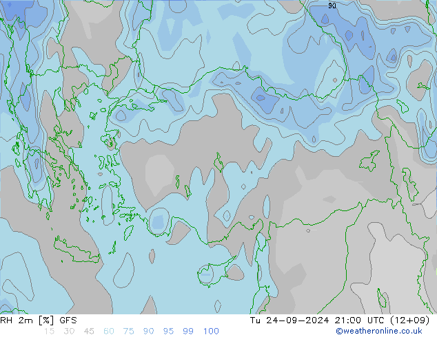 RH 2m GFS Di 24.09.2024 21 UTC