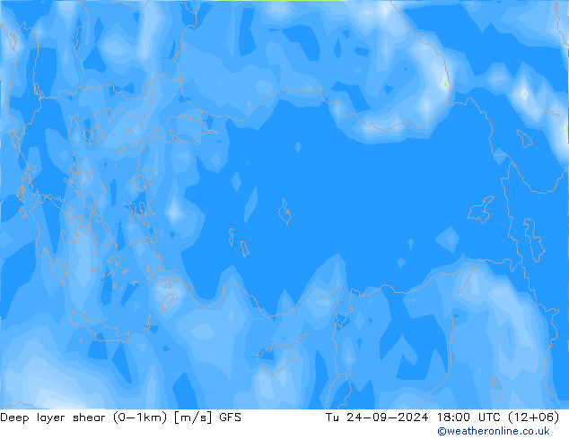 Deep layer shear (0-1km) GFS mar 24.09.2024 18 UTC