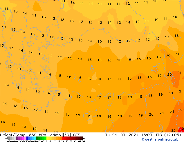 Height/Temp. 850 hPa GFS Tu 24.09.2024 18 UTC