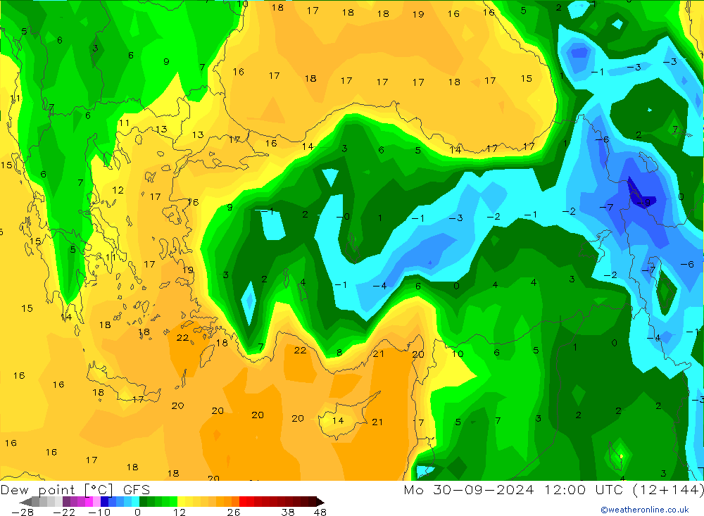 Dew point GFS Mo 30.09.2024 12 UTC