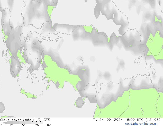 Nubi (totali) GFS mar 24.09.2024 15 UTC