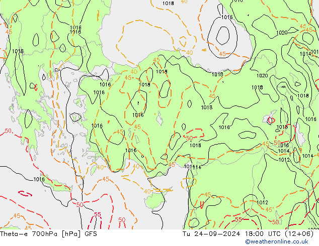 Theta-e 700hPa GFS mar 24.09.2024 18 UTC