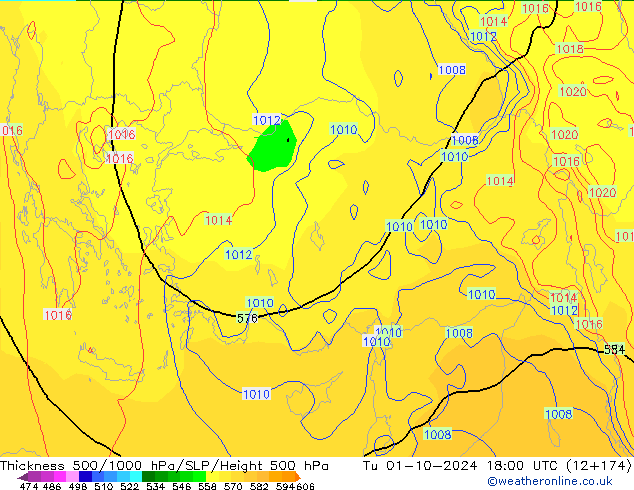 Thck 500-1000hPa GFS Tu 01.10.2024 18 UTC