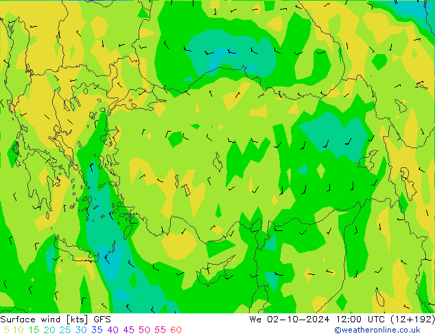 Viento 10 m GFS mié 02.10.2024 12 UTC